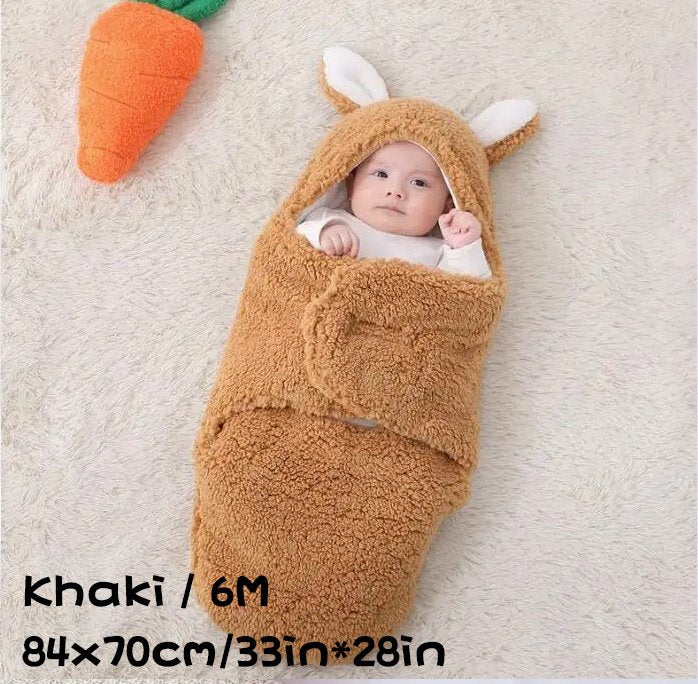 Super Soft Baby Sleeping Bag Fluffy Fleece Newborn Blanket Swaddle Blankets, Unisex Baby Wrap For Newborn Baby Boys Girls With Head-Protecting &amp; Head-Supporting Function, Wearable Swaddle Sleep Sack - Khaki, 6M image