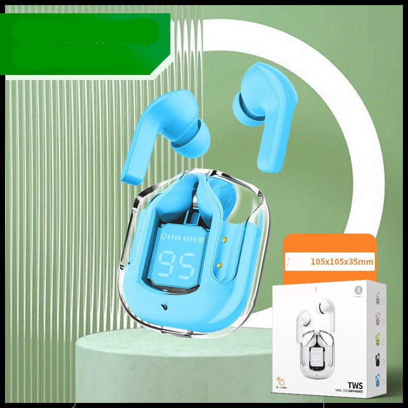 New Mini Transparent Wireless Bluetooth Headset Digital Display ENC Noise Reduction True Wireless Sports Music - Small square box blue image