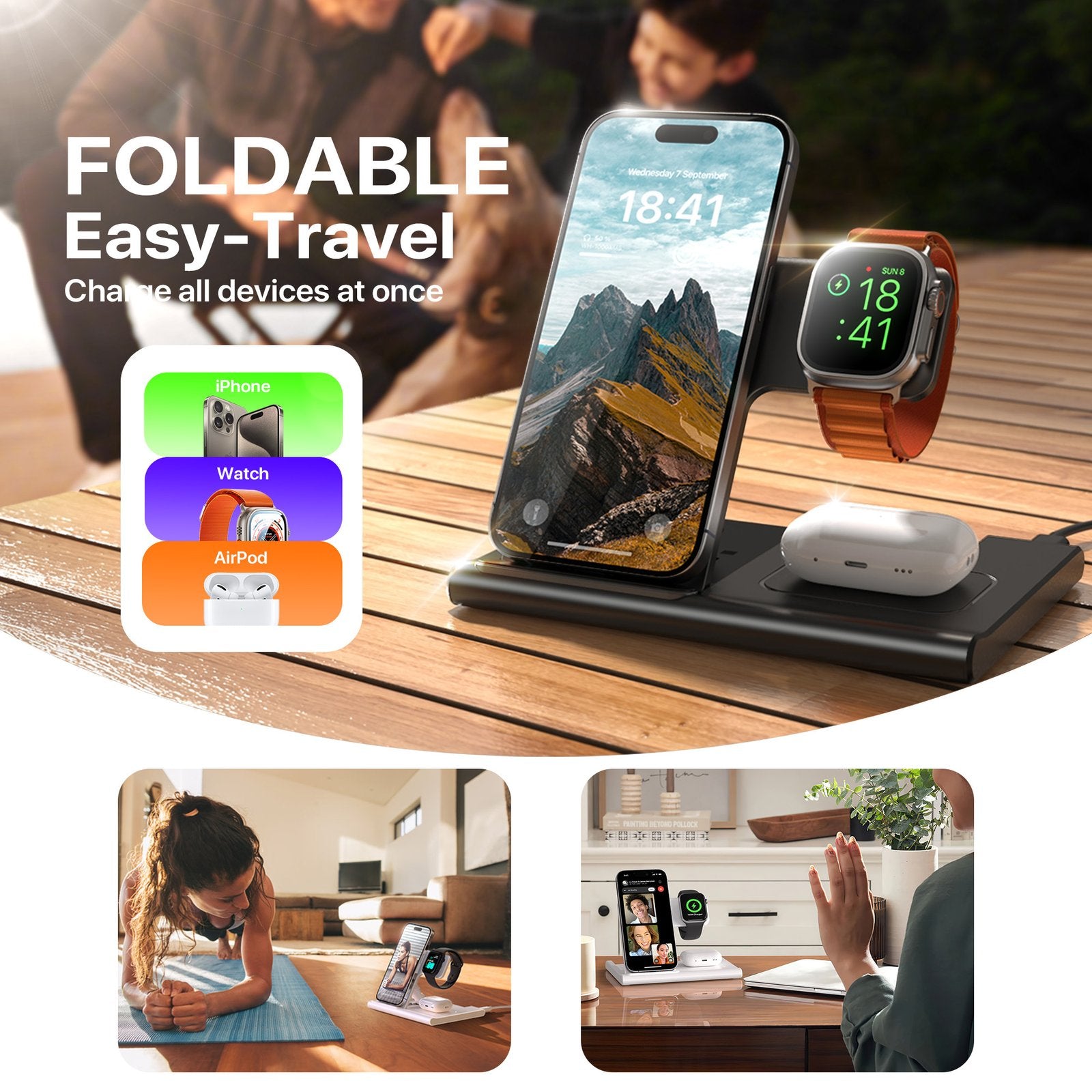 3 In 1 Wireless Charging Sation For Multiple Devices 15W Fast Charging Stand image 1