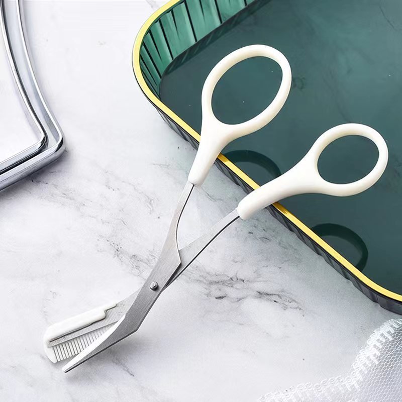 Eyebrow Trimming Knife With Comb Curved Moon Small Beauty Supplies Gadgets - White, Cutting comb image