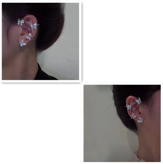 Fashion Earring Butterfly Ear Clip And Ear Hook Jewelry - Silver pair image