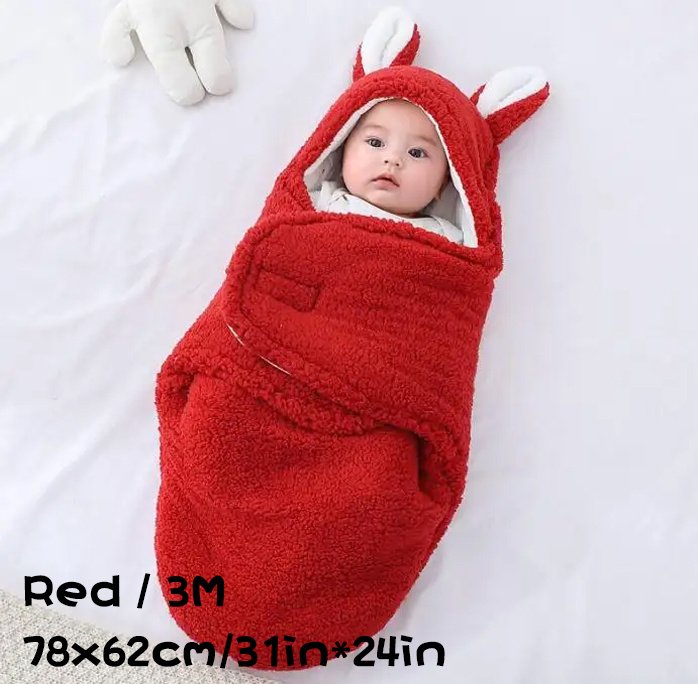 Super Soft Baby Sleeping Bag Fluffy Fleece Newborn Blanket Swaddle Blankets, Unisex Baby Wrap For Newborn Baby Boys Girls With Head-Protecting &amp; Head-Supporting Function, Wearable Swaddle Sleep Sack - Red, 3M image