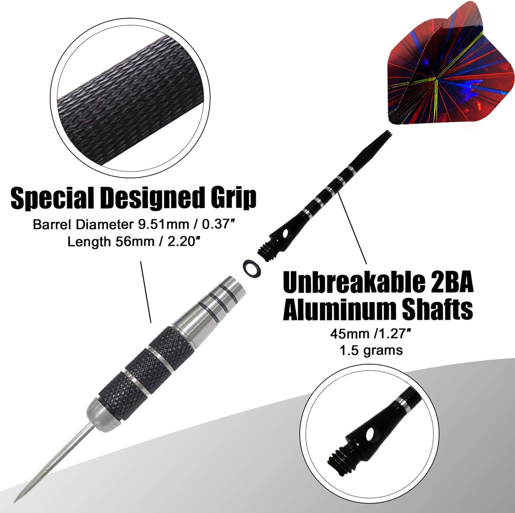 Darts Metal Tip Set Professional Metal Darts for Dartboard Steel Tip Darts with Nonslip Iron Barrel Aluminum Dart Shafts,Extra Flights,Dart Sharpener,Gift Box image 2