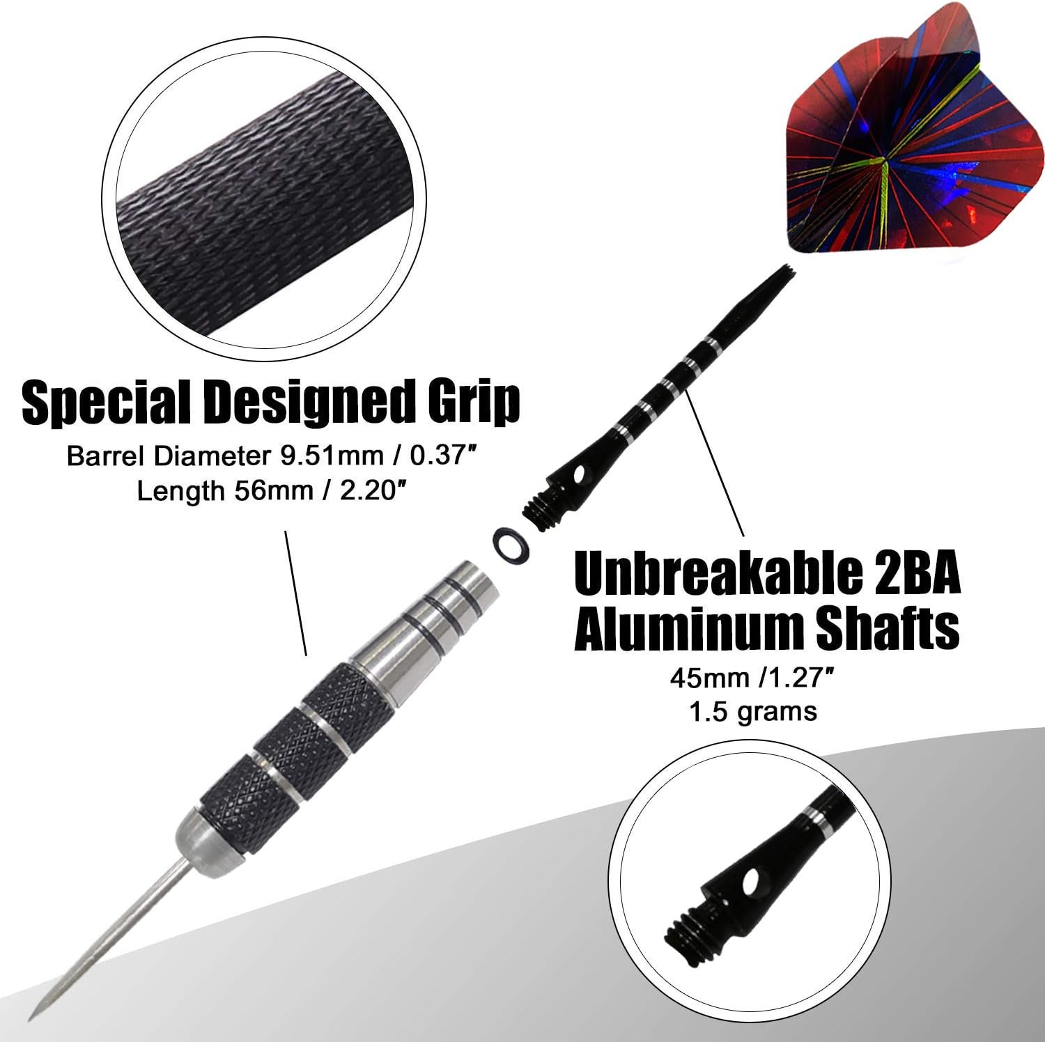 Darts Metal Tip Set Professional Metal Darts for Dartboard Steel Tip Darts with Nonslip Iron Barrel Aluminum Dart Shafts,Extra Flights,Dart Sharpener,Gift Box image 2
