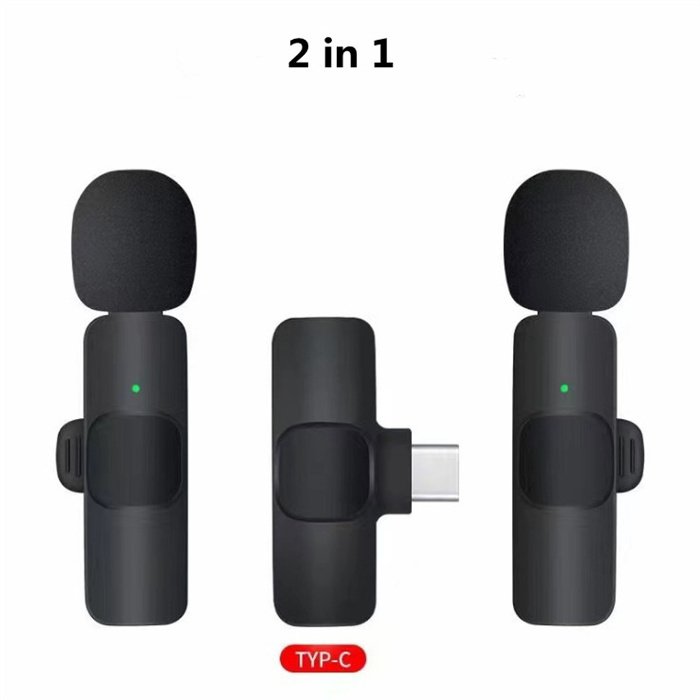 Wireless Lavalier Microphone Portable Audio Video Recording Mini Mic For I Phone Android Long Battery Life Live Broadcast Gaming - 2in1 for Type C image
