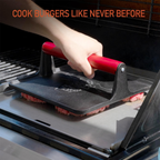 The Beef Master Cast Iron Grill Press - XL Burger Press, Pre-Seasoned Griddle Press, Heavy Duty Meat Press for Bacon, Burgers, and Steak with Cool Touch Handle - 10”X10”X4” image 3