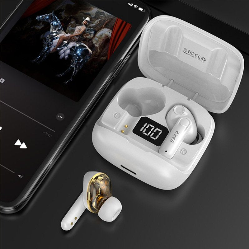 New Mini Transparent Wireless Bluetooth Headset Digital Display ENC Noise Reduction True Wireless Sports Music - H01 white image