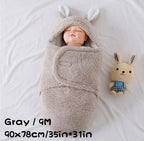 Super Soft Baby Sleeping Bag Fluffy Fleece Newborn Blanket Swaddle Blankets, Unisex Baby Wrap For Newborn Baby Boys Girls With Head-Protecting &amp; Head-Supporting Function, Wearable Swaddle Sleep Sack - Gray, 9M image