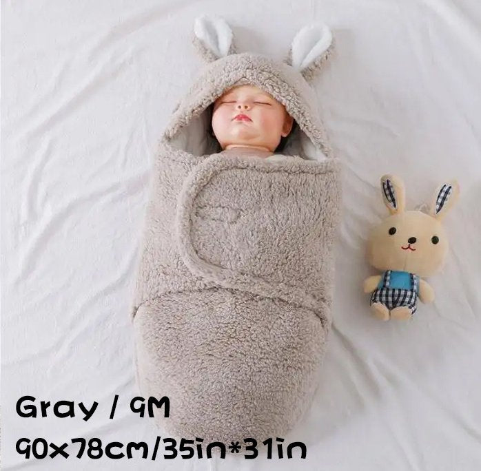 Super Soft Baby Sleeping Bag Fluffy Fleece Newborn Blanket Swaddle Blankets, Unisex Baby Wrap For Newborn Baby Boys Girls With Head-Protecting &amp; Head-Supporting Function, Wearable Swaddle Sleep Sack - Gray, 9M image