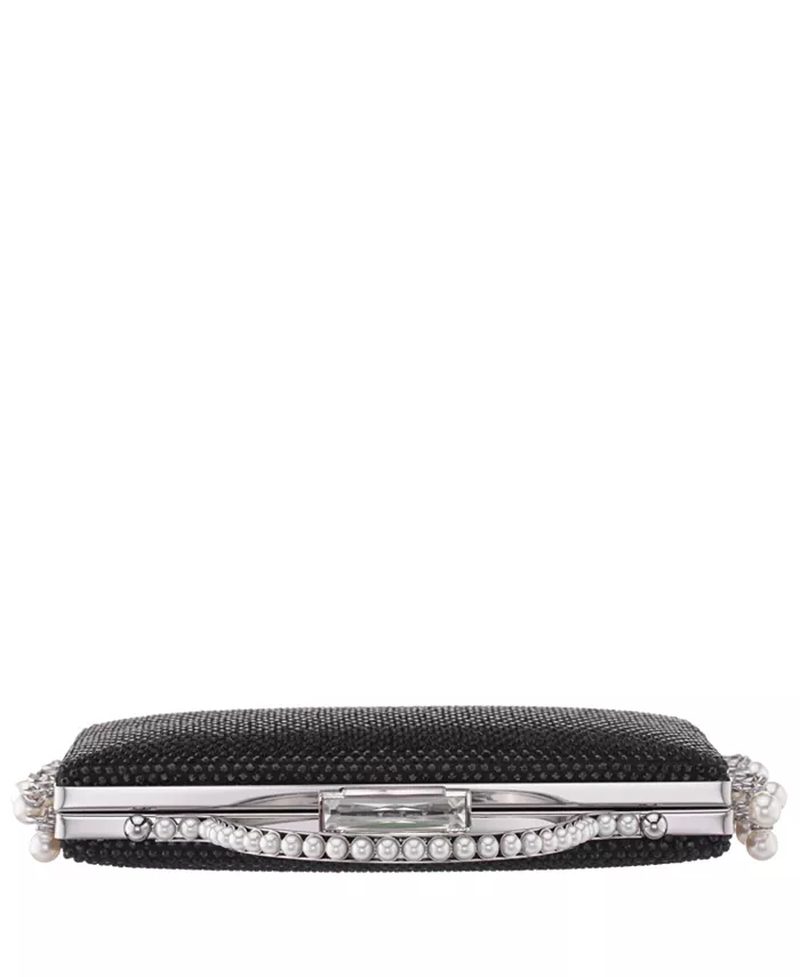 Cultivated Pearl Dangle Crystal Embellished Minaudiere Clutch image 8