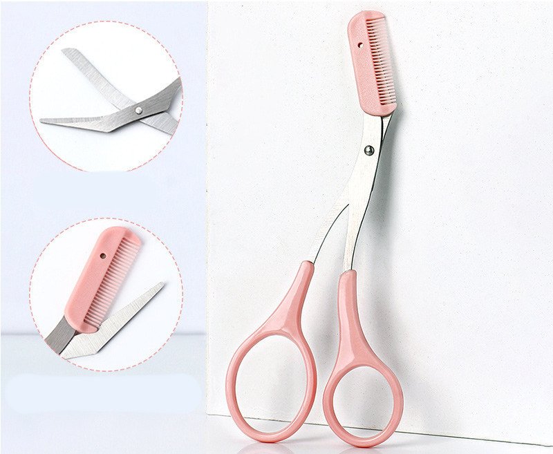 Eyebrow Trimming Knife With Comb Curved Moon Small Beauty Supplies Gadgets - Pink, Cutting comb image