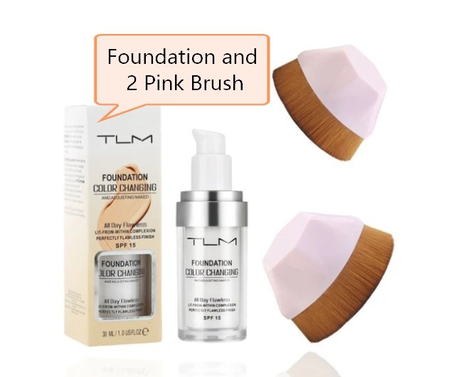 Temperature Liquid Foundation Concealer Portable Natural Color  Makeup Foundation BB Concealer - 2 Pink Brush Set image