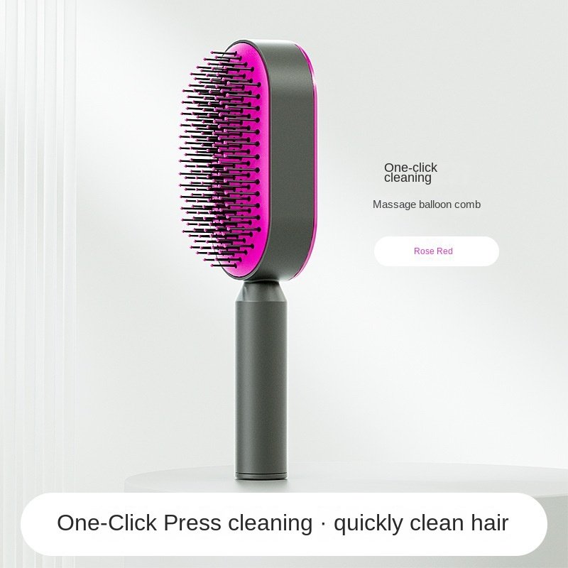 Women Fashion 3D Hair Growth Comb Hairbrush Self-Cleaning Hair Brush  Self Cleaning Hair Brush For Women Massage Scalp Promote Blood Circulation Anti Hair Loss - Pink image
