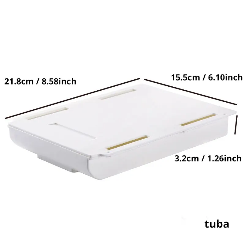 1Pc White Selfadhesive Storage Drawer Box Makeup Pencil Tray Desk Hidden under Desk Stand Self-Adhesive Under-Drawer Storage Box - 1Pc L image