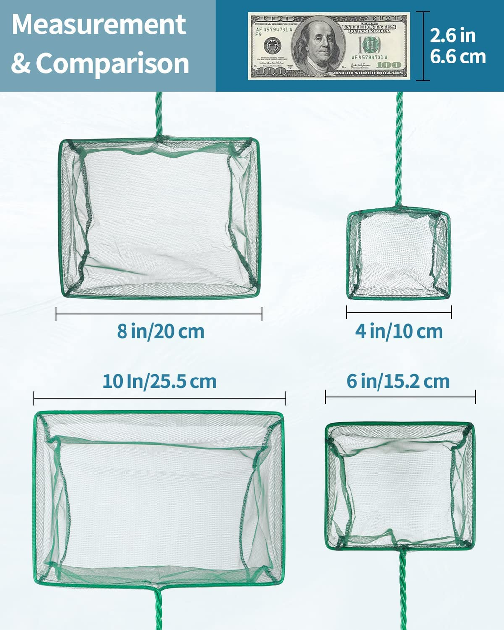 Aquarium Fish Net with Braided Metal Handle Square Net with Soft Fine Mesh Sludge Food Residue Wastes Skimming Cleaning Net for Fish Tanks Small Koi Ponds and Pools image 5