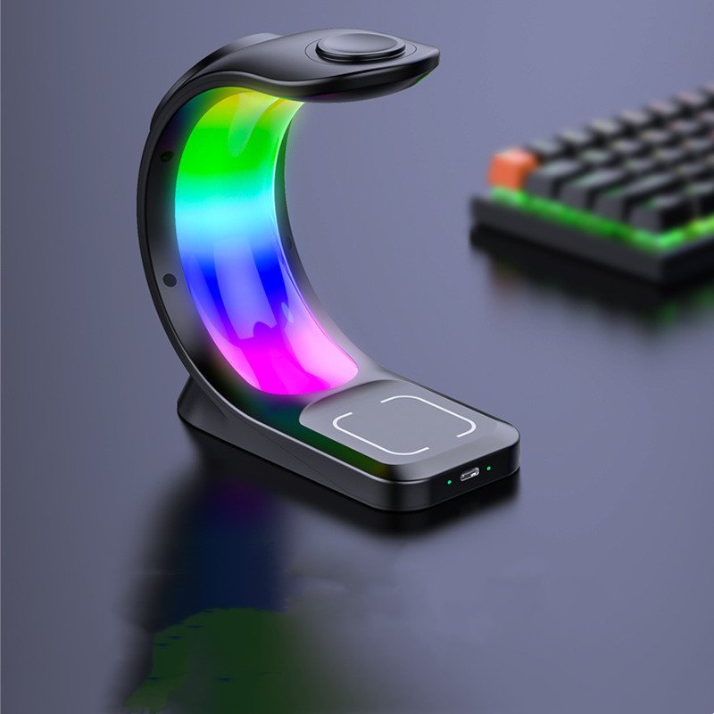 4 In 1 Magnetic Wireless Charger Fast Charging For Smart Phone Atmosphere Light Charging Station For Airpods Pro I-phone Watch image 4