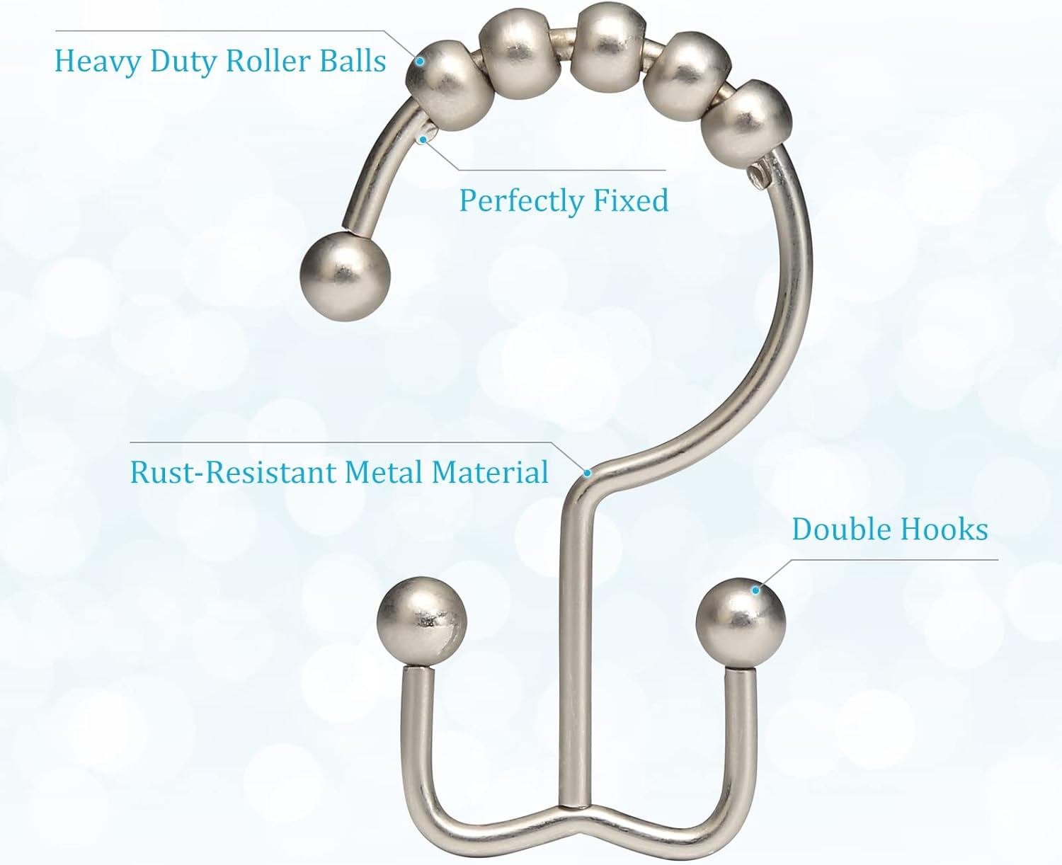 Shower Curtain Rings,  Shower Curtain Hooks, Rust-Resistant Metal Shower Hooks for Curtain, Double Glide Shower Curtain Hooks for Bathroom Shower Curtain &amp; Shower Liner, Set of 12, Matte Nickel… image 3