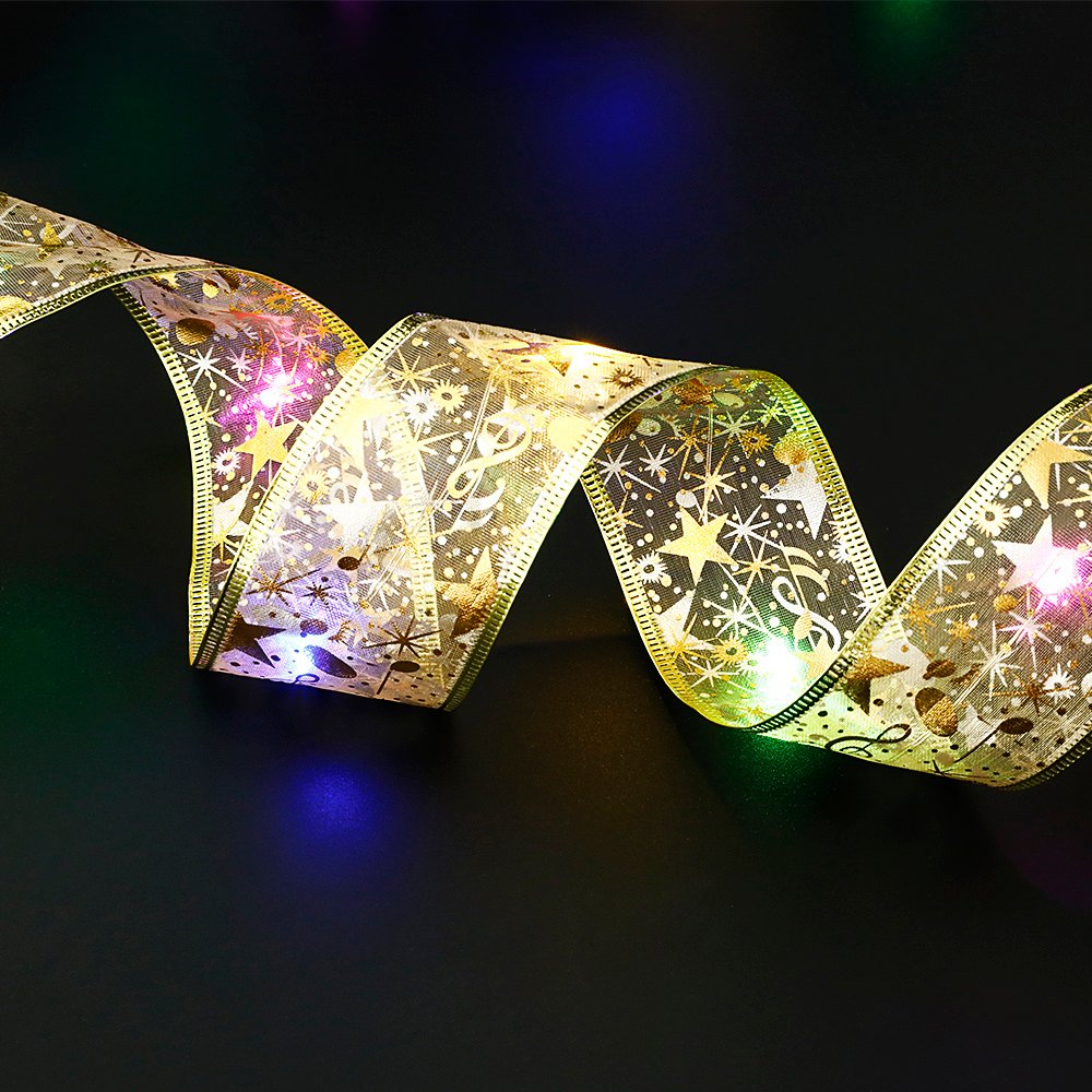 Fairy Lights String Christmas Ribbon Bow Tie - Colorful gold, 2M image