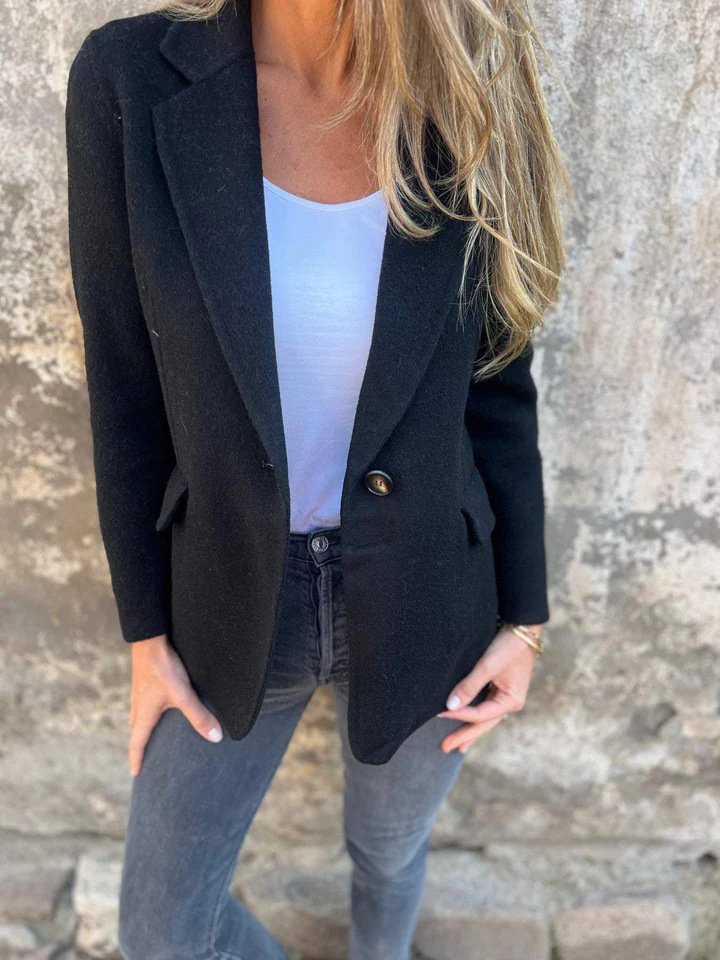 Ins Button Lapel Short Blazer Winter Fashion Commuter Jacket Outwear Women's Clothing - Black, S image