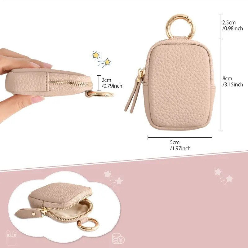 Leather Coin Purse, Small Change Purse Keychain Wallet For Women, Mini Coin Pouch With Zipper image 2