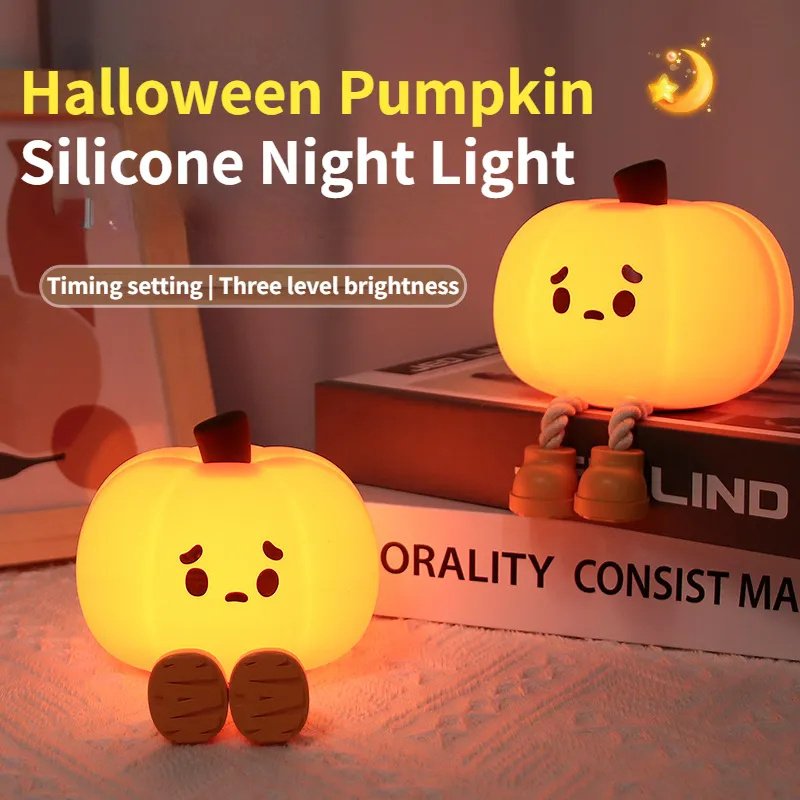 Home Decor Halloween Pumpkin Night Light Cute Soft Silicone Lamp Touch  Dimmable Rechargeable Bedside Decor Light Kids Gifts Halloween Decorations image 0