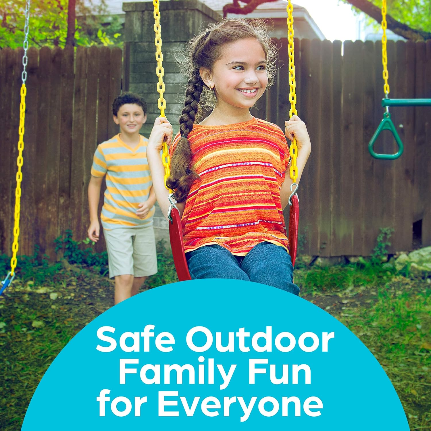 Outdoor Swing Seat Replacement - Pack of 1 Replacement Swings for Swingsets for outside with Plastic Coated Chains and 2 Hooks, Playground Accessories, Red image 1