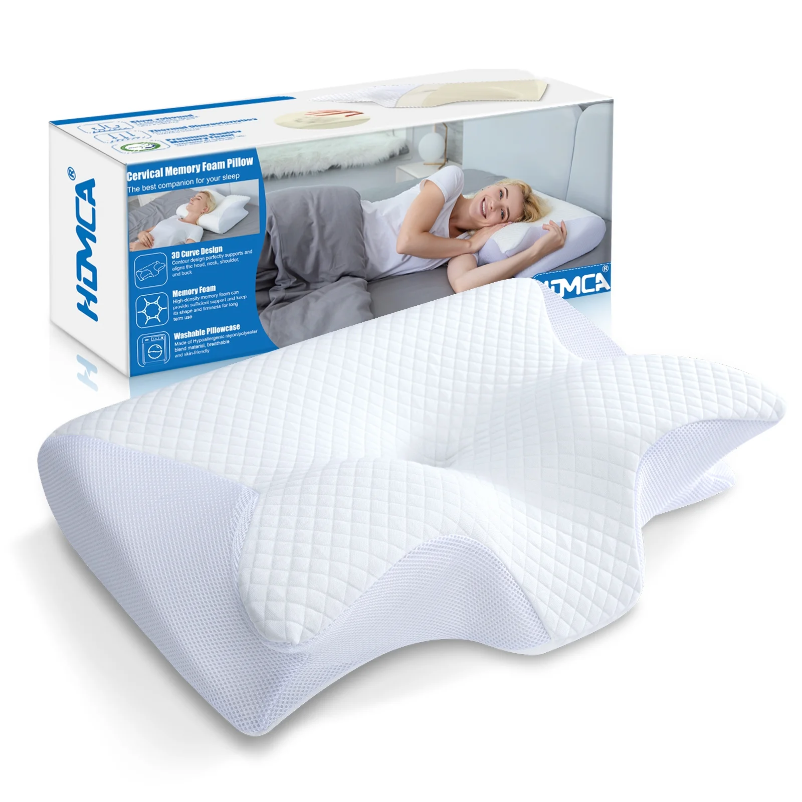 Memory Foam Cervical Sleeping Pillow, 2 in 1 Ergonomic Contour Orthopedic Pillow for Neck Pain, Contoured Support Pillows for Side Back Stomach Sleepers 3.3 Lb （Gray) - White image