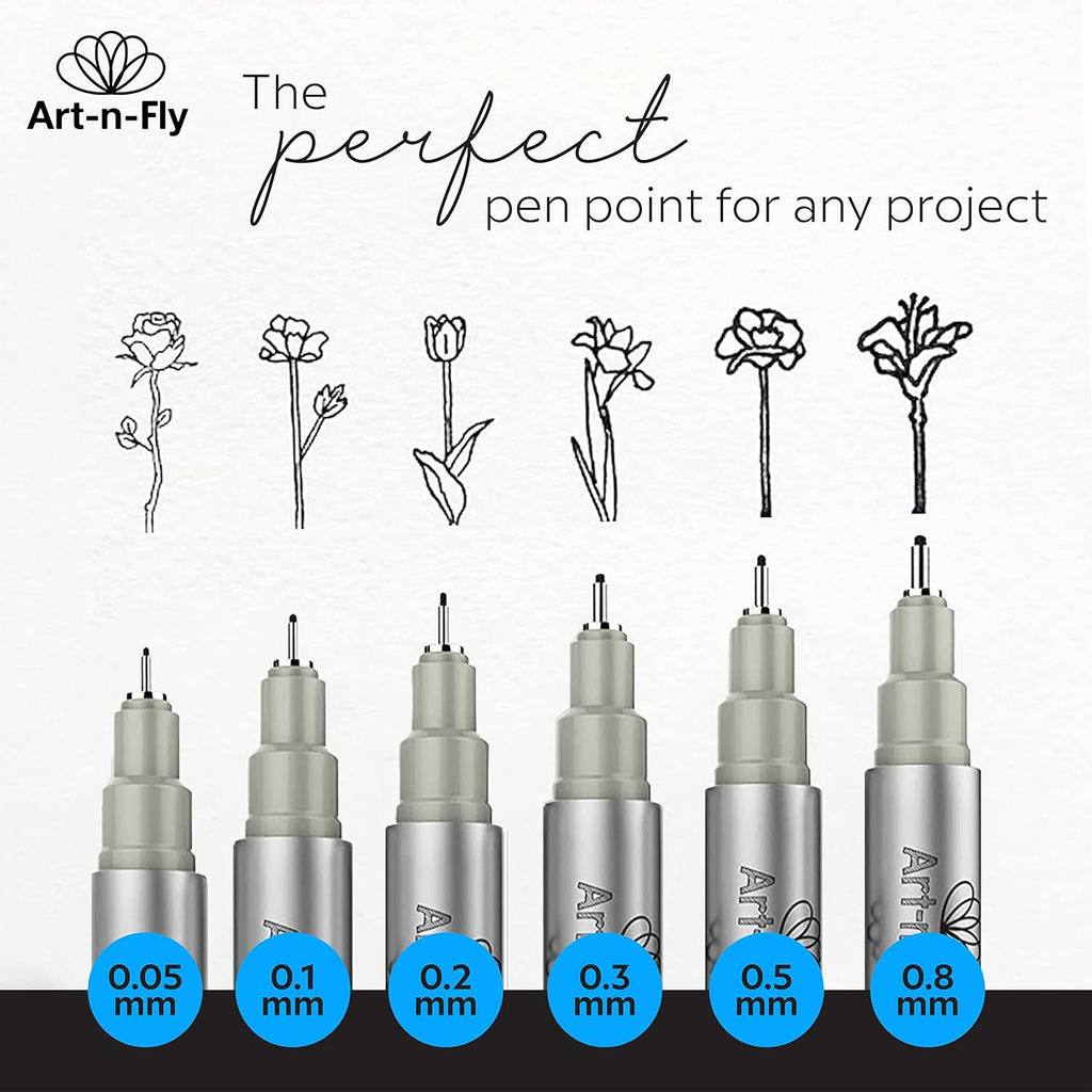 Micro Pen Set - 6 Assorted Sizes - Black Ink Fineliner Pens | Waterproof, No Bleed &amp; Quick-Dry Fine Point Pen with Japanese Archival Pigment Ink for Drawing, Sketching, Manga, Illustration image 4