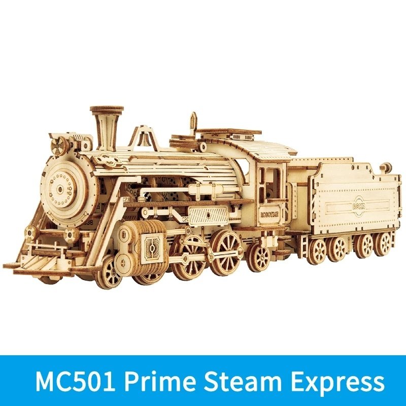 Robotime ROKR Train Model 3D Wooden Puzzle Toy Assembly Locomotive Model Building Kits for Children Kids Birthday Christmas Gift - MC501 image
