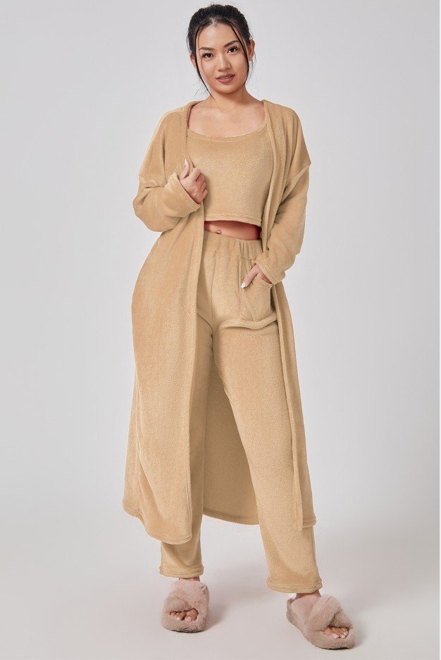 Cozy Pajama Set, 3 Piece Lounge Set, Cute Loungewear, Warm Suit Sets, Matching Set, Lounge Set, 3 Piece Pant Sets, Women Winter Dress - Camel, L image