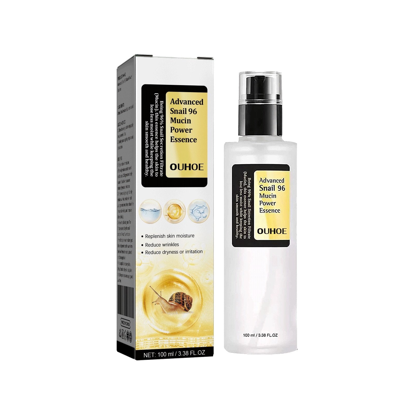 OUHOE Snail 96 Collagen Power Essence Repairs Skin Barrier, Moisturizes And Desalinates Black Spot Snail Essence image 0