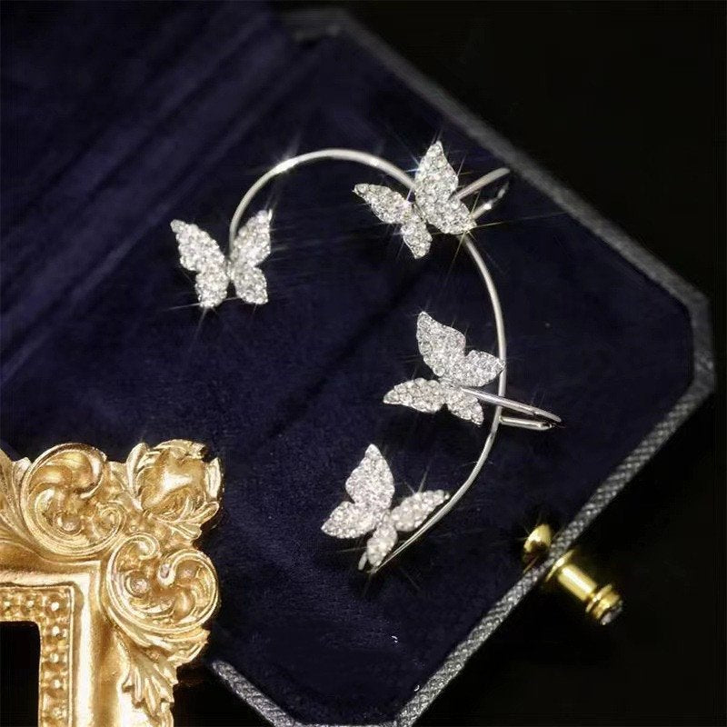 Fashion Earring Butterfly Ear Clip And Ear Hook Jewelry - Right Silver image