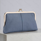 Wallet For Women, Genuine Leather Coin Purse Kiss Lock Wallets With Zipper Coin Pocket, Multi-card Slots Card Holder - Blue image