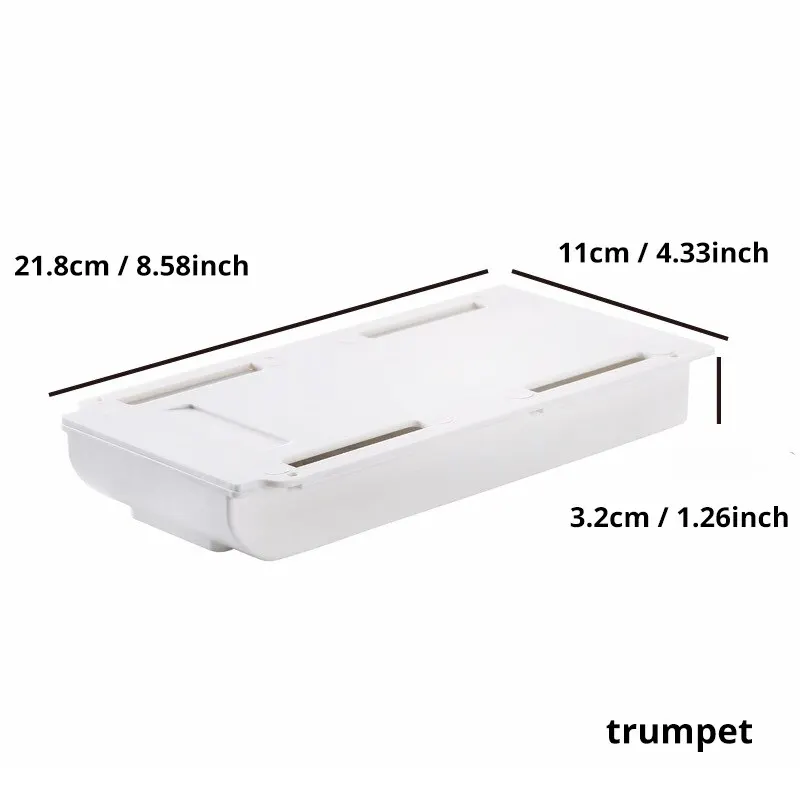 1Pc White Selfadhesive Storage Drawer Box Makeup Pencil Tray Desk Hidden under Desk Stand Self-Adhesive Under-Drawer Storage Box - 1Pc S image