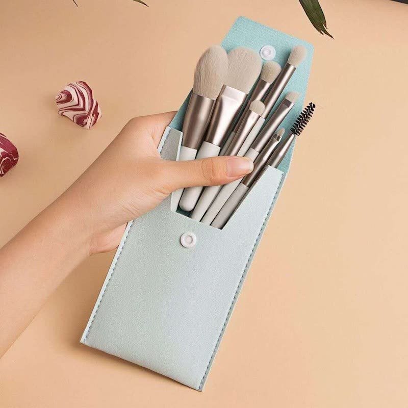 A Set Of 8 Portable Makeup Brushes, Suitable For Concealer, Foundation, Soft Bristles, Eye Makeup Tools, Beginner Mini Set, Portable Beauty Tools - Blue image