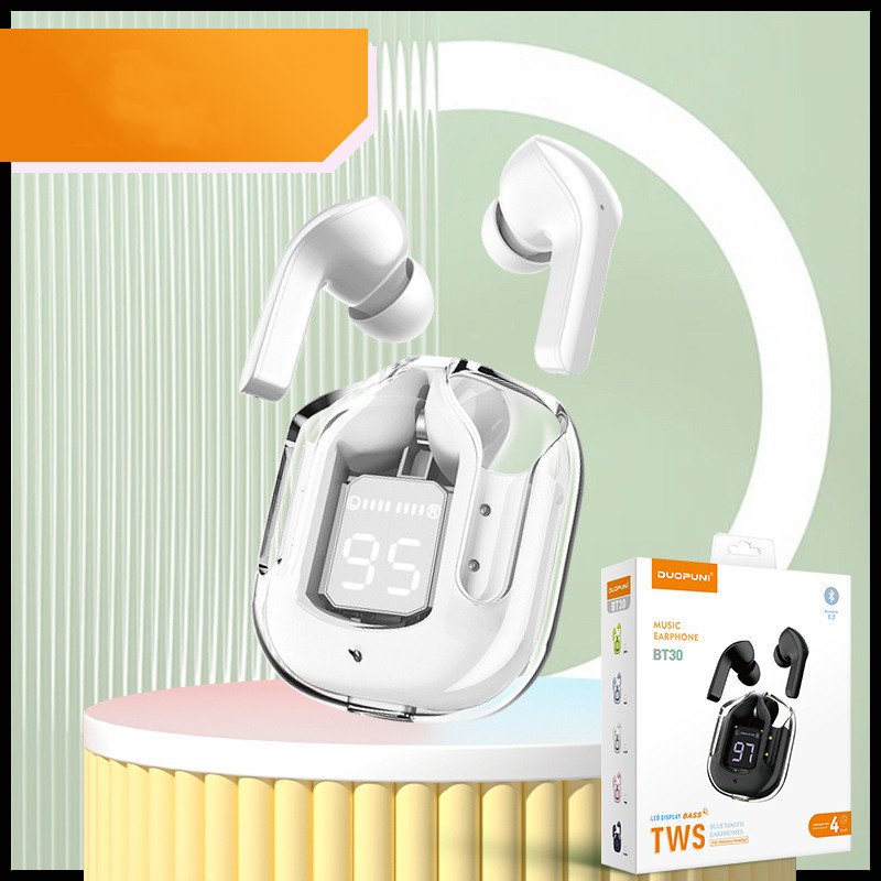 New Mini Transparent Wireless Bluetooth Headset Digital Display ENC Noise Reduction True Wireless Sports Music - Large gift box white image