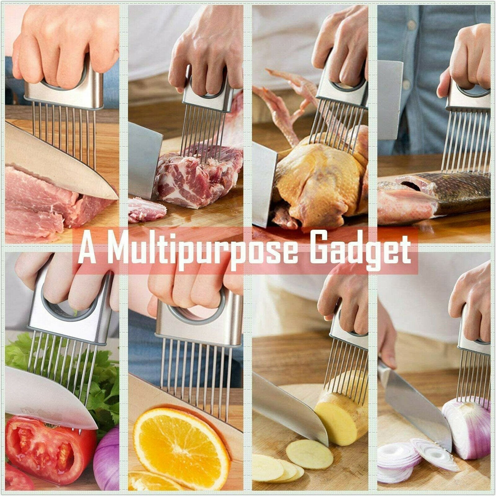 Onion Holder Slicer Vegetable Tools Tomato Cutter Stainless Steel Kitchen Gadget image 4