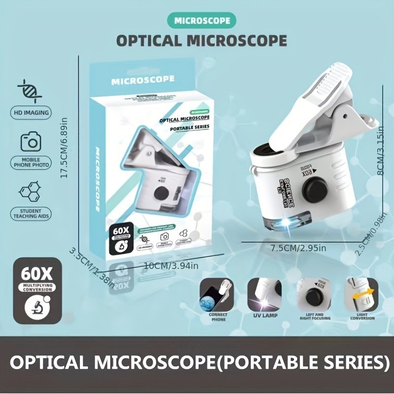 Mini Mobile Phone Microscope, 60x Pocket Microscope, Handheld Portable LED Lighted Magnification Endoscope With A Mobile Phone Adapter Clip image 5