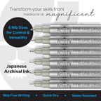 Micro Pen Set - 6 Assorted Sizes - Black Ink Fineliner Pens | Waterproof, No Bleed &amp; Quick-Dry Fine Point Pen with Japanese Archival Pigment Ink for Drawing, Sketching, Manga, Illustration image 2