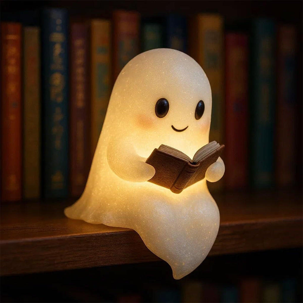 Cute LED Ghost Night Light Children's Nightlight Gift Bedside Sleep Lamp Halloween Decorations Lovely Ghost Lamp Warm Light - Reading Lamp, 10cm image