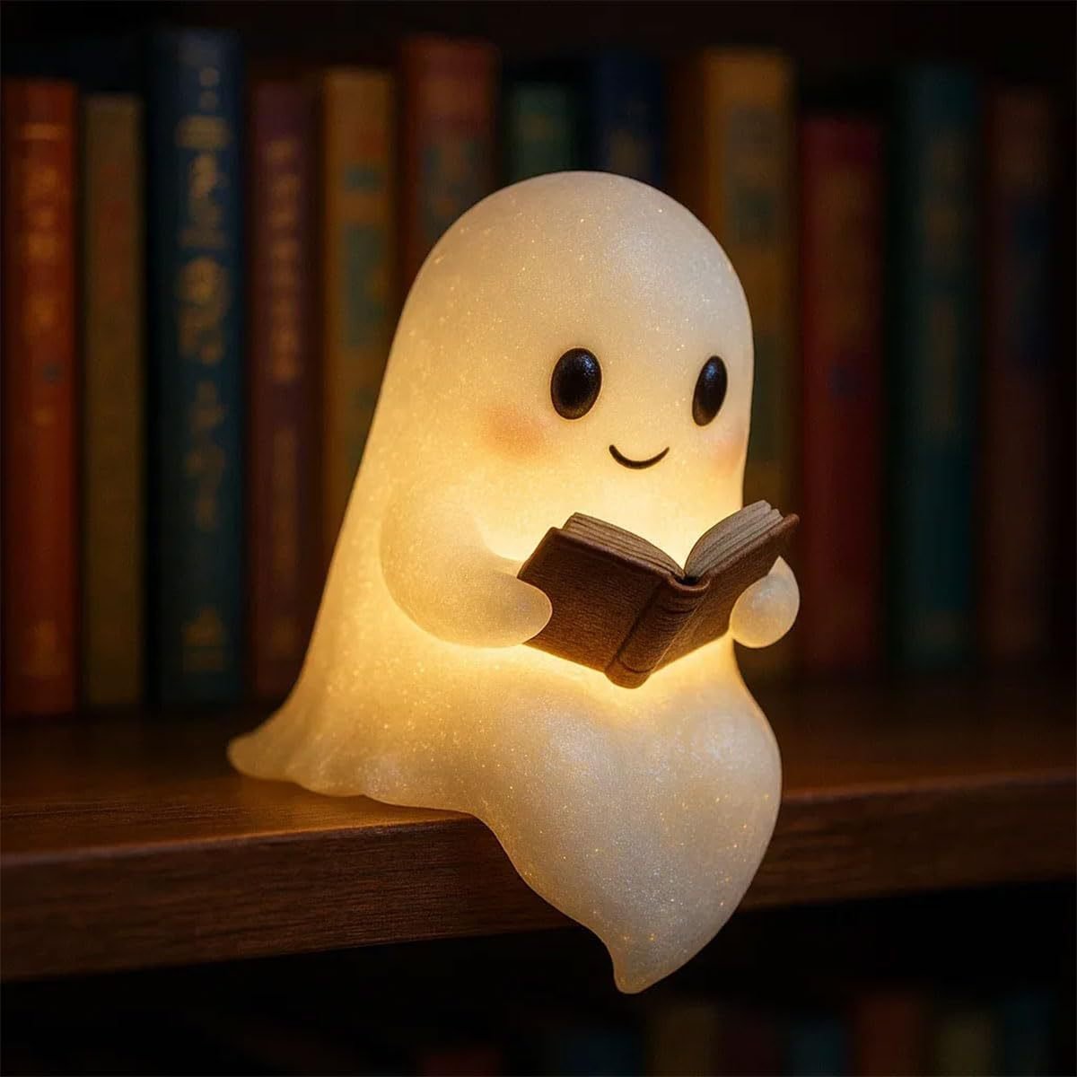 Cute LED Ghost Night Light Children's Nightlight Gift Bedside Sleep Lamp Halloween Decorations Lovely Ghost Lamp Warm Light - Reading Lamp, 10cm image