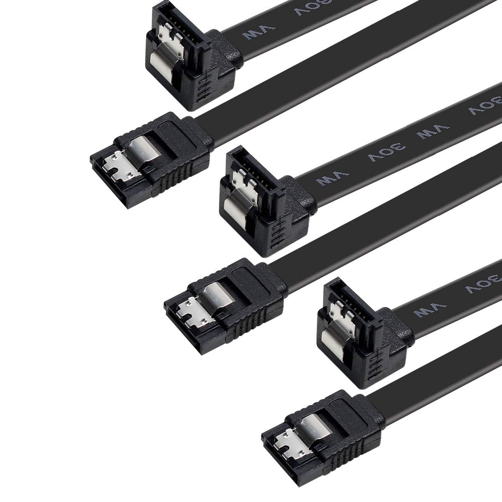 SATA Cable III, 3 Pack SATA Cable III 6Gbps 90 Degree Right Angle with Locking Latch 18 Inch for SATA HDD, SSD, CD Driver, CD Writer - Black image 0