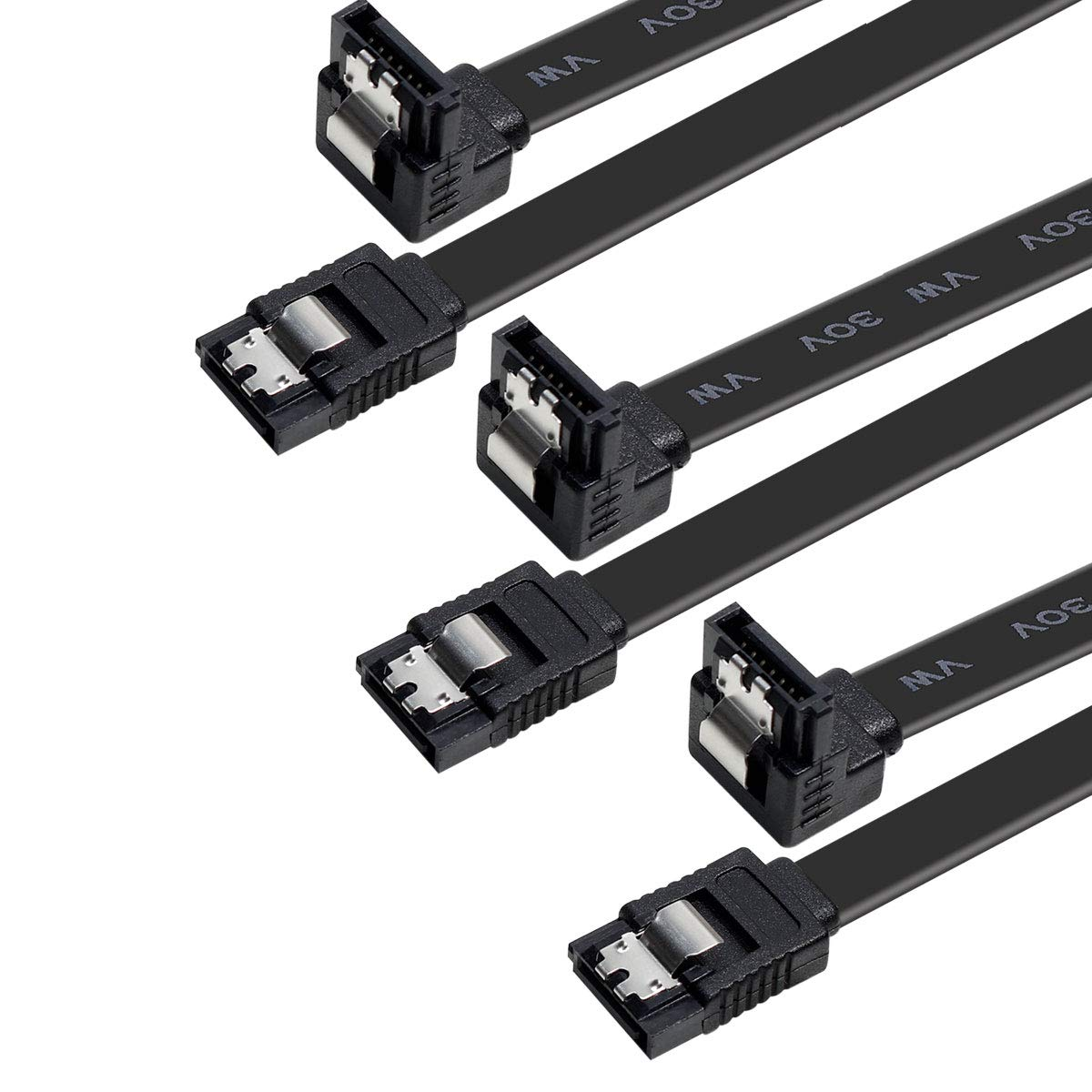 SATA Cable III, 3 Pack SATA Cable III 6Gbps 90 Degree Right Angle with Locking Latch 18 Inch for SATA HDD, SSD, CD Driver, CD Writer - Black image 0