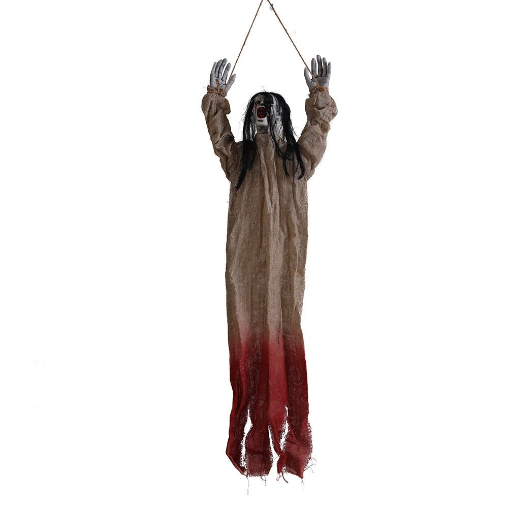 Halloween Decoration Hanging Ghost Haunted House Secret Room Layout Props - Black Hair Yellow Coat image