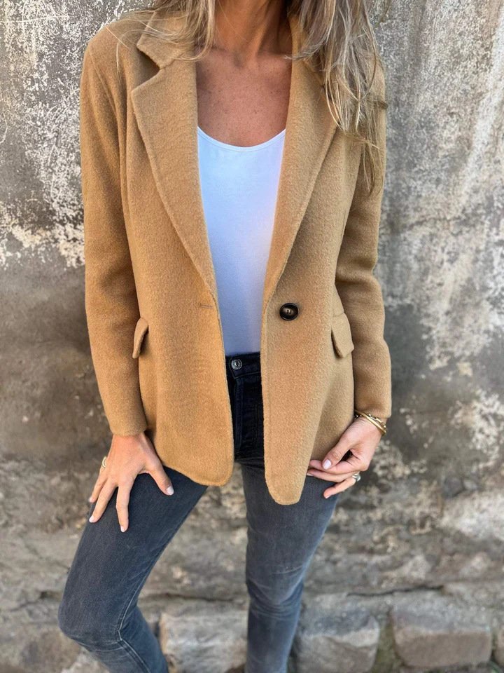 Ins Button Lapel Short Blazer Winter Fashion Commuter Jacket Outwear Women's Clothing - Camel, S image