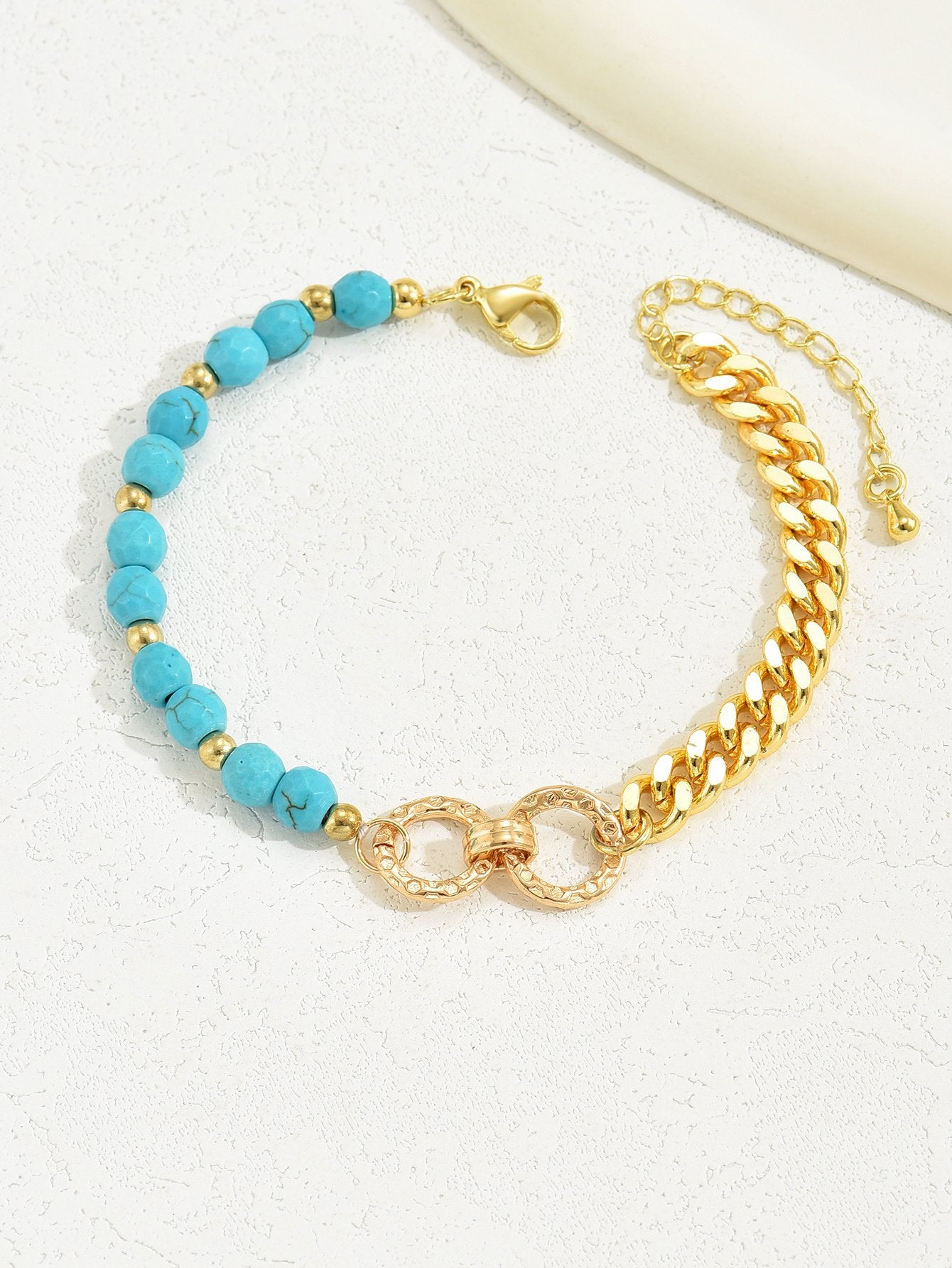A Creative And Luxurious Instagram Style Double Ring Turquoise Multi Chain Mixed Bead Bracelet For Women's Vacation And Date Gifts image 4