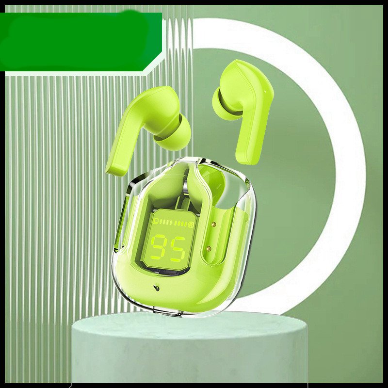 New Mini Transparent Wireless Bluetooth Headset Digital Display ENC Noise Reduction True Wireless Sports Music - Green image