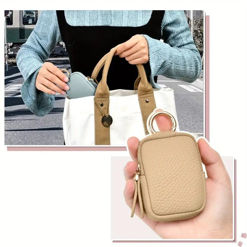 Leather Coin Purse, Small Change Purse Keychain Wallet For Women, Mini Coin Pouch With Zipper image 8