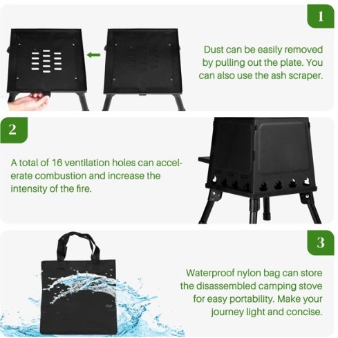 Wrought Iron Panel 27x27x34cm Black Detachable Piece Portable Camping Stove image 4