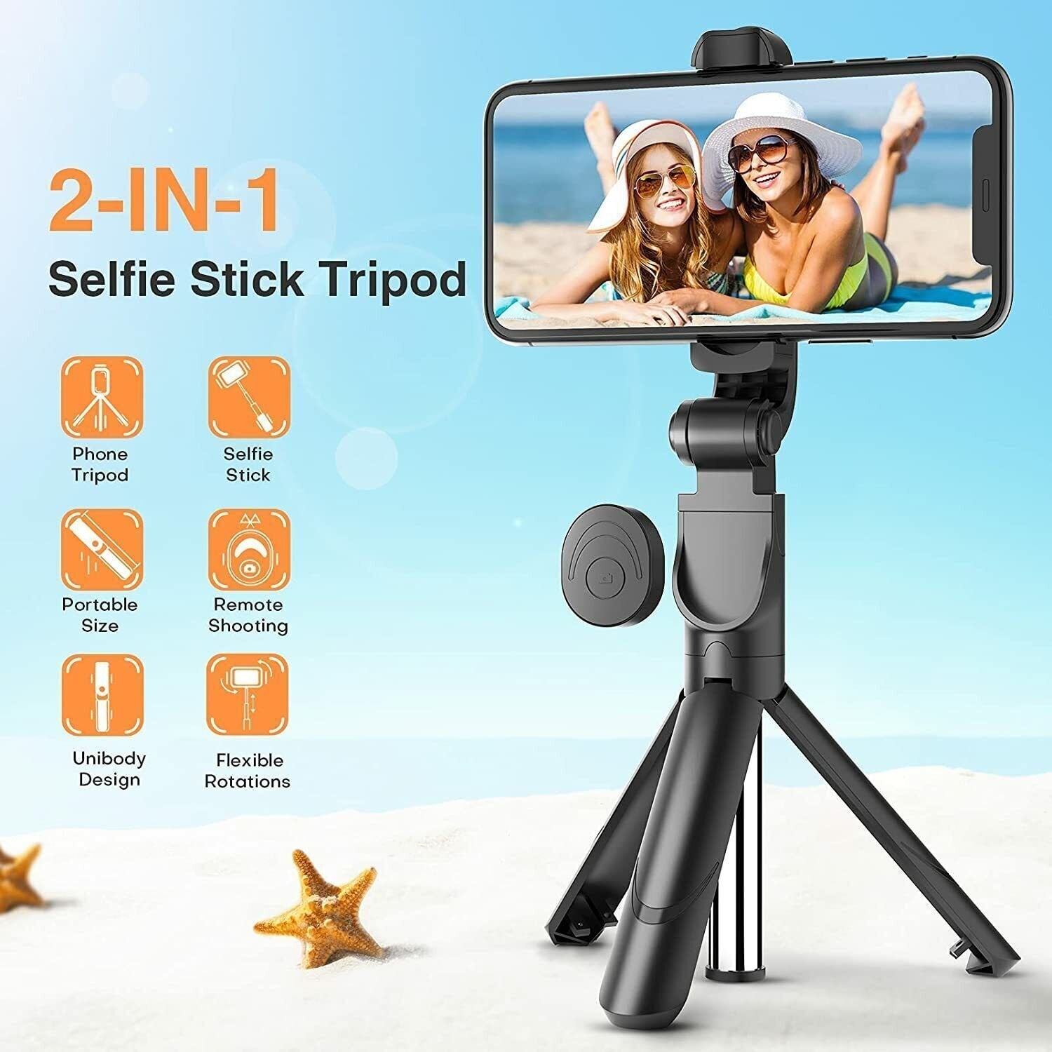 Bluetooth Selfie Tripod Telescopic Stick Remote Monopod Extendable Phone Holder image 3